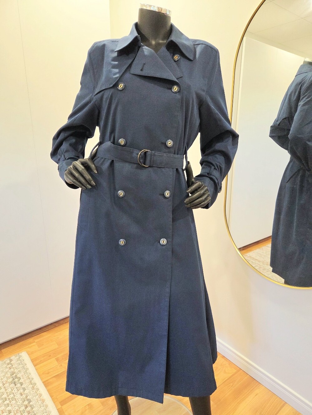Vintage London Fog Trench Coat, Dark Blue, Double-Breasted Belted, size 10M